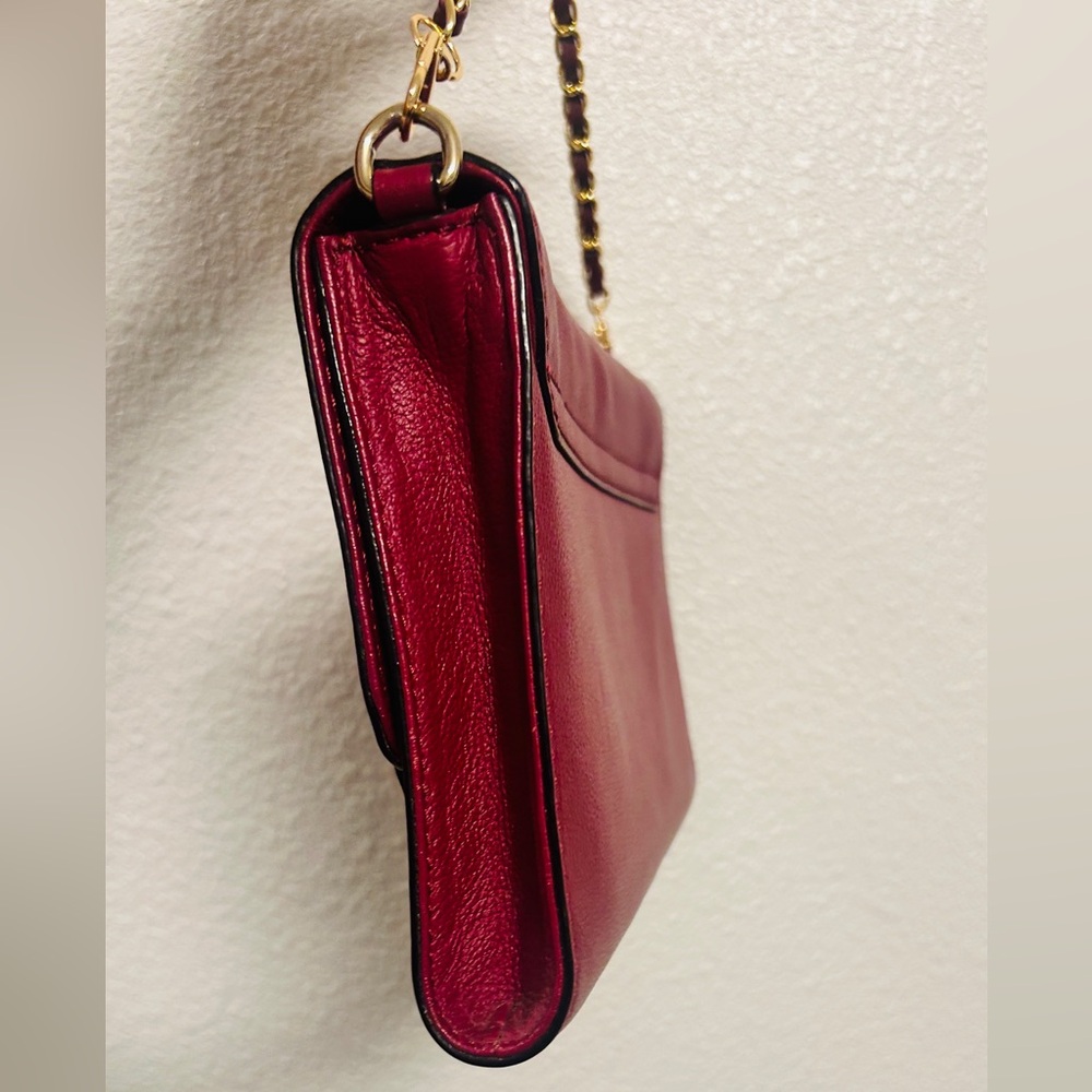 Kate Spade Burgundy Leather Chain-Trim Satchel Crossbody Bag - Picture 7 of 8
